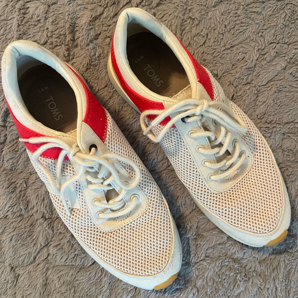 TOMS Red and White Mesh Lace-Up Sneakers